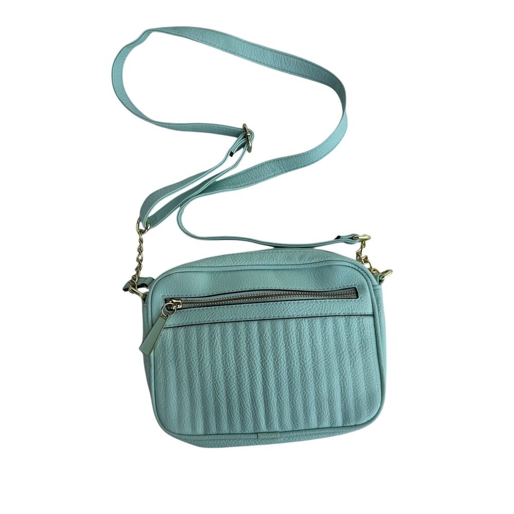 Blue Pebbled Faux Leather Small Crossbody Bag – Adjustable Strap & Gold Hardware
